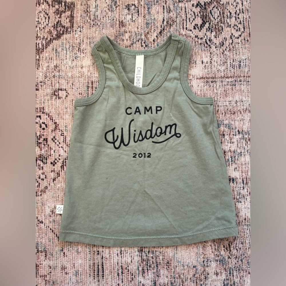 Childhood clothing Green Tank Top with Camp Wisdom Print